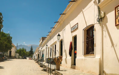 a street with white buildings