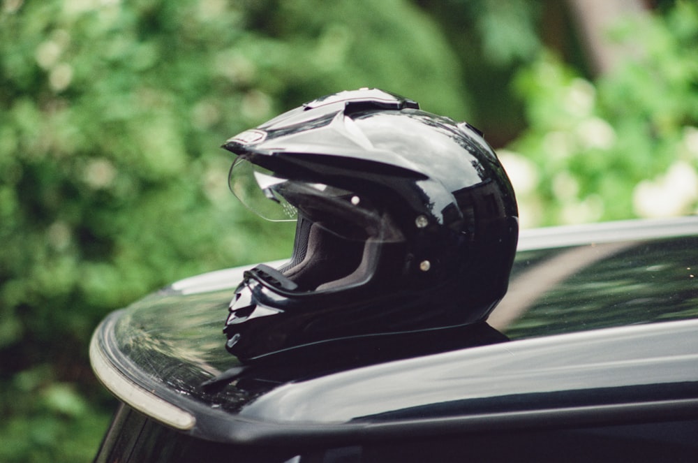 a helmet on a car