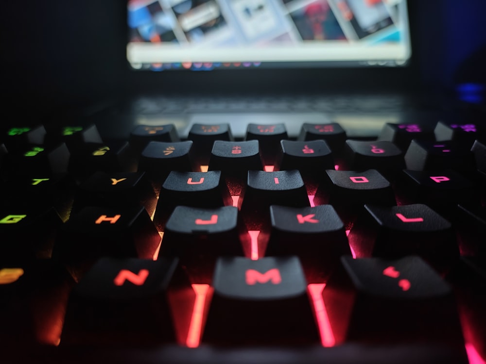 a keyboard with a red light