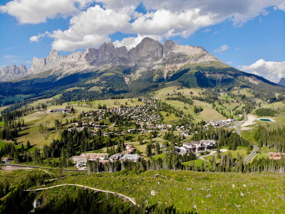 a town in the valley between mountains