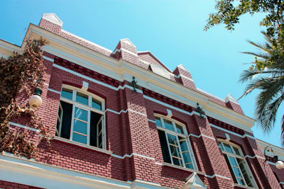 a red building with windows