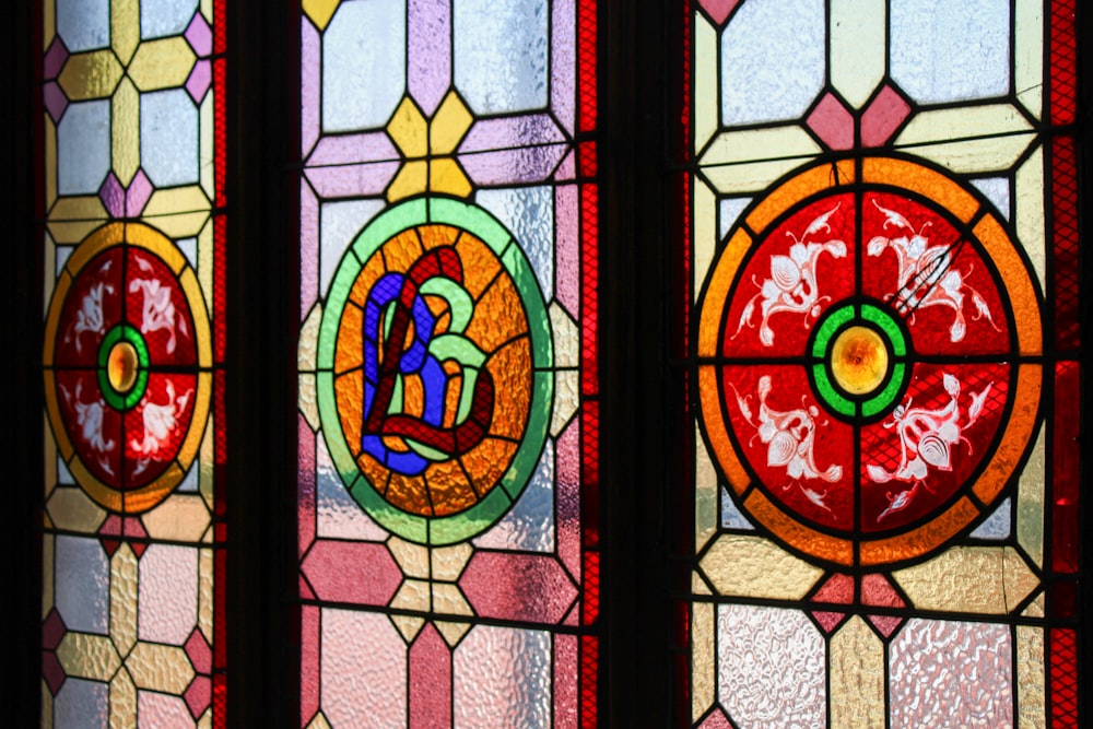 a group of stained glass windows