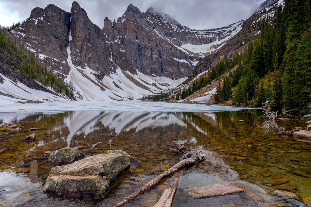 a lake surrounded by mountains