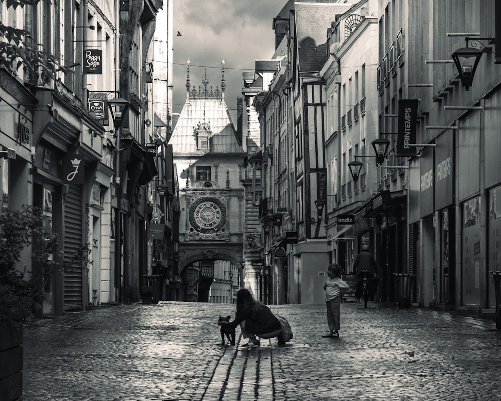 a dog sitting in a street