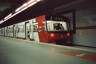 a train travels down the tracks