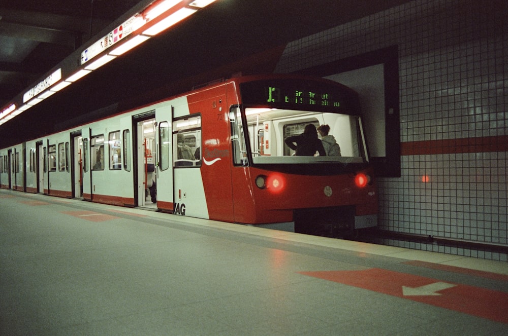 a train travels down the tracks