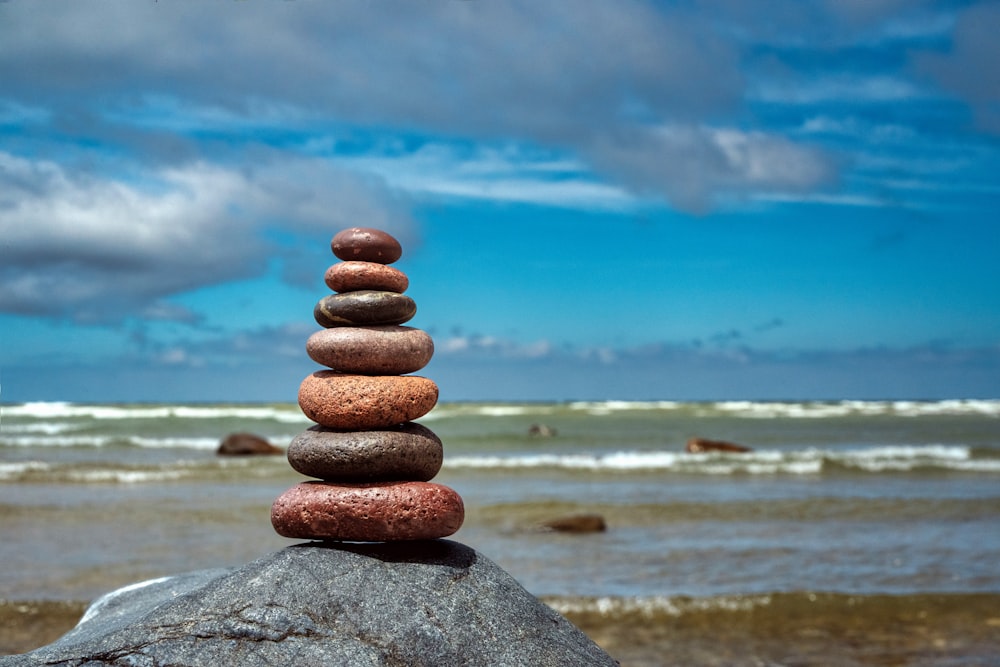 a stack of rocks on a beach