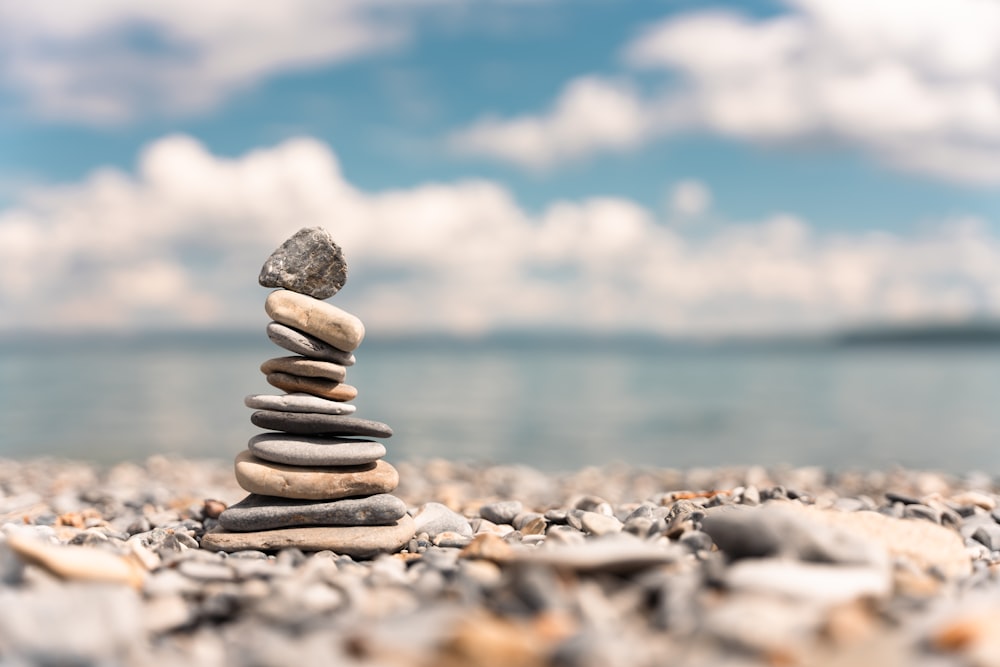 a stack of rocks on a beach