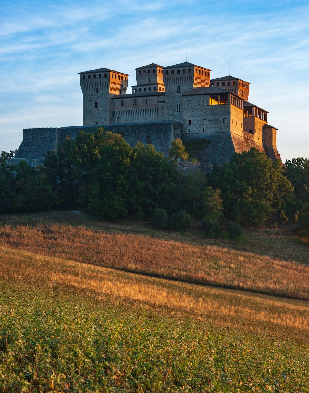 a large building on a hill