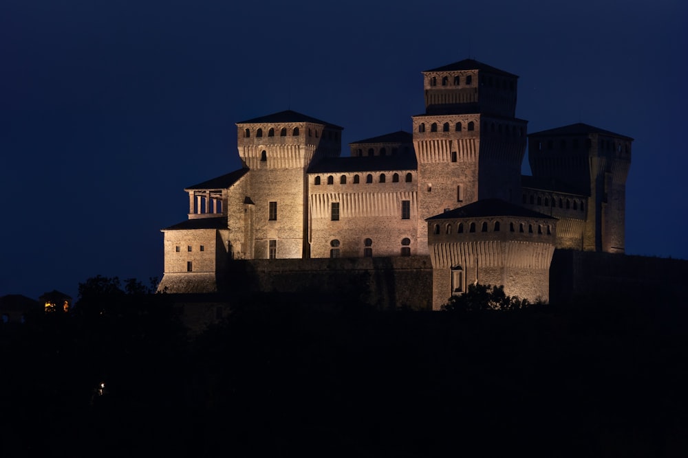 a castle at night