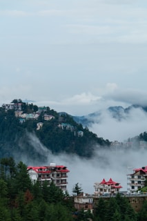 a city with a mountain in the background