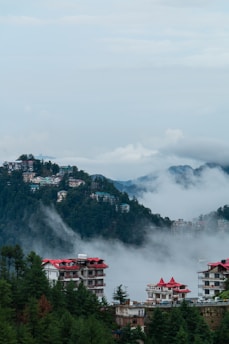 a city with a mountain in the background