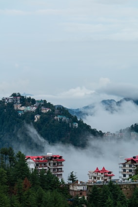 a city with a mountain in the background