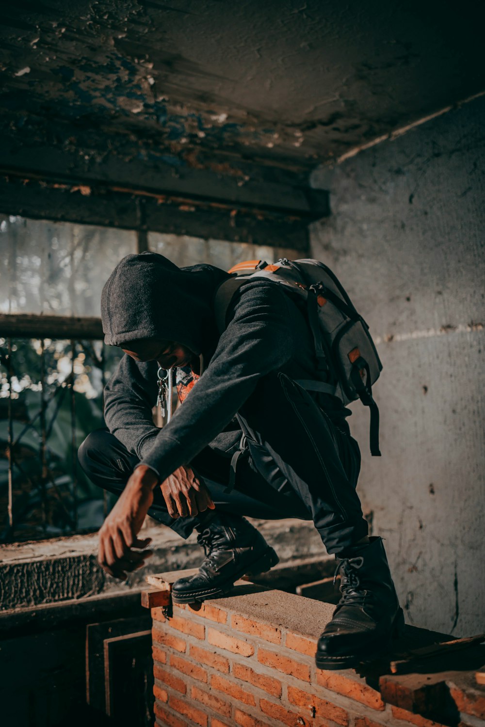 a man climbing a wall