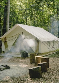 a tent in the woods