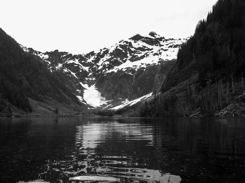 a lake with mountains in the background