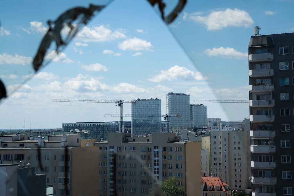 a city skyline with a blue sky