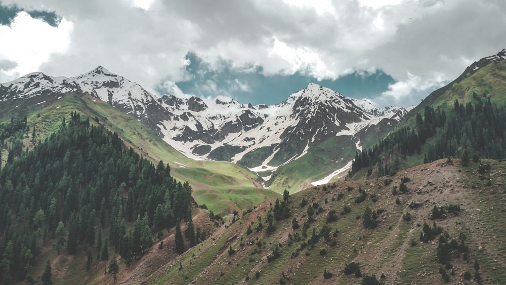 a mountain range with snow