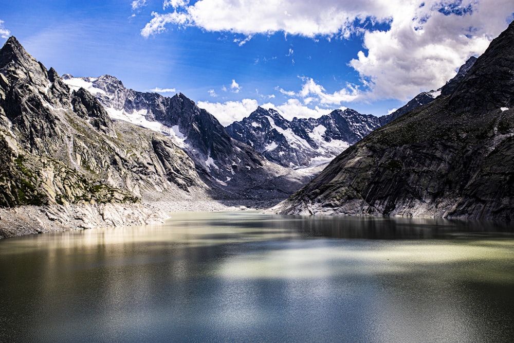 a lake with mountains in the background