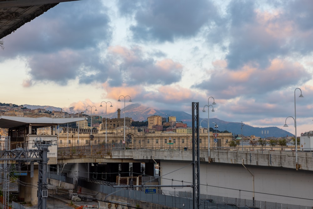 a bridge with a city in the background