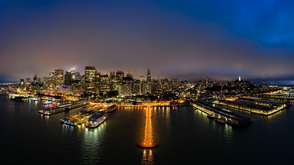 a city skyline at night