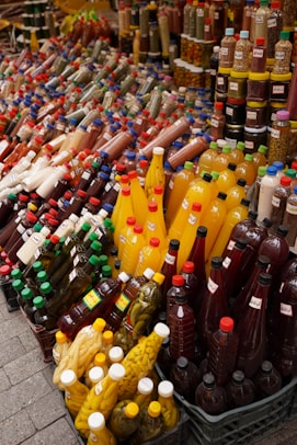 a basket full of bottles