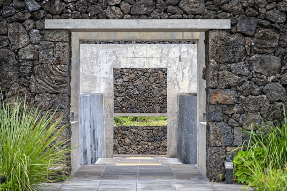 a stone doorway in a stone wall