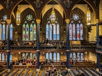a group of people in a church