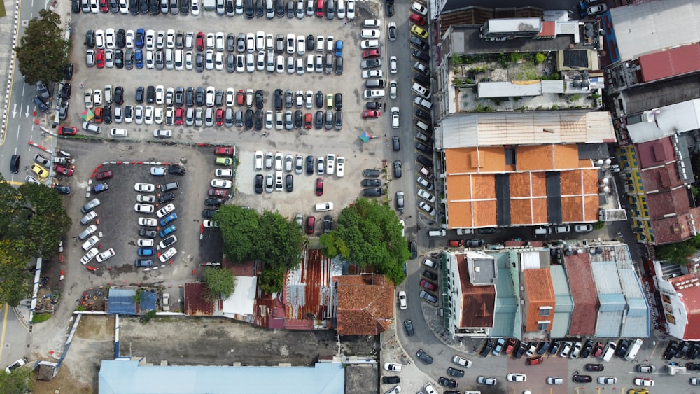 a high angle view of a parking lot