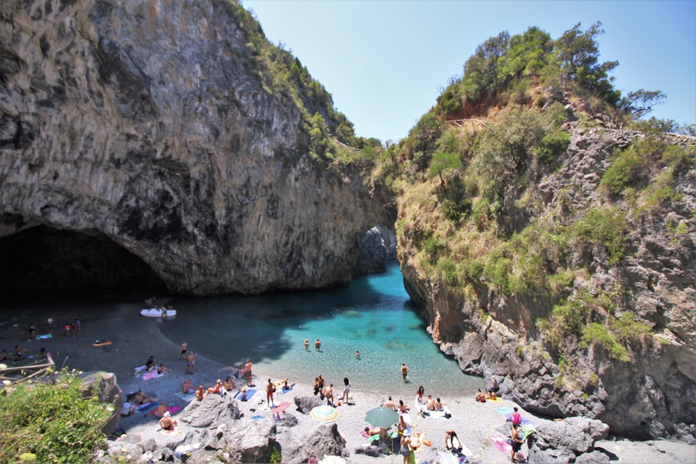 a crowded beach with people