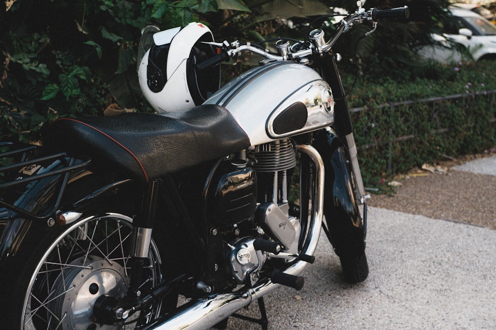 a motorcycle parked on the side of the road