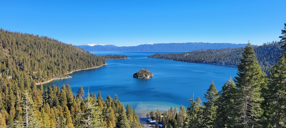 Emerald Bay State Park surrounded by trees and mountains