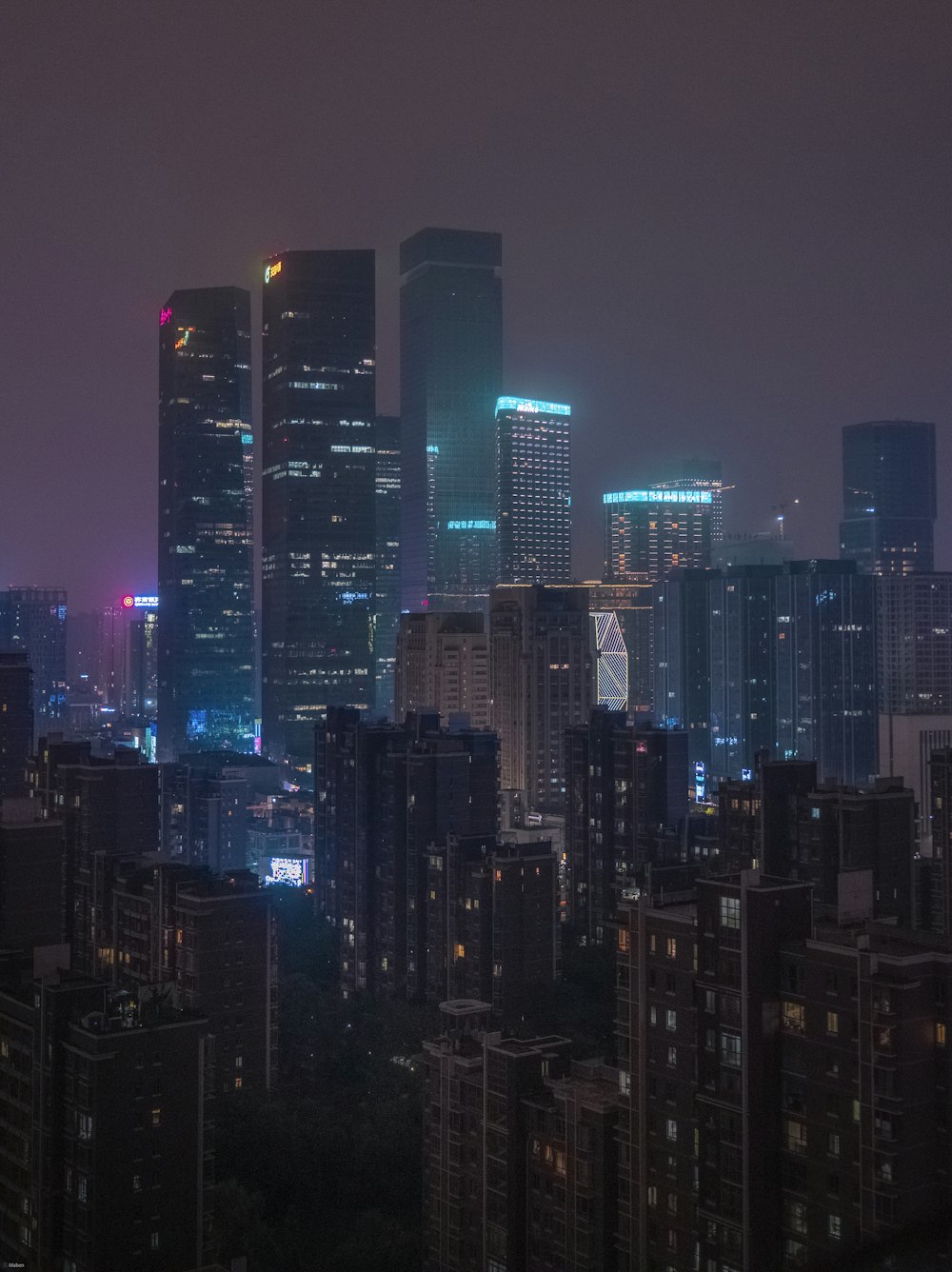 a city skyline at night