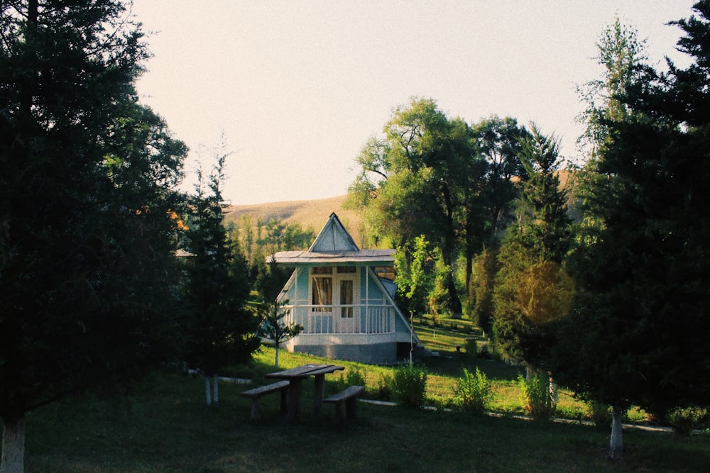 a small house in a park