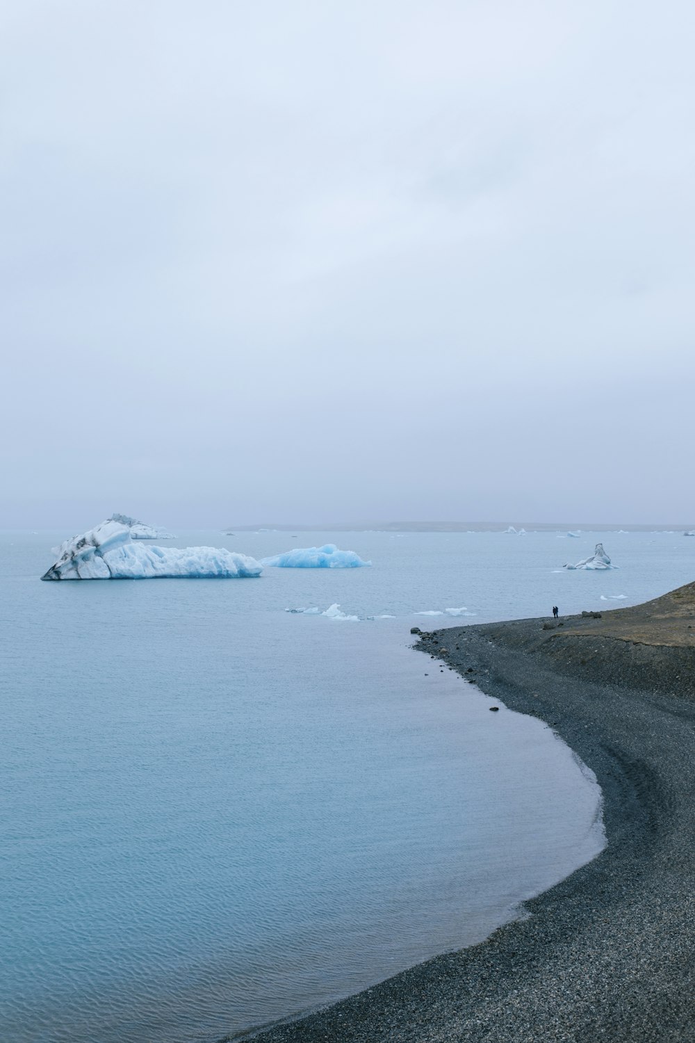 a body of water with icebergs in it