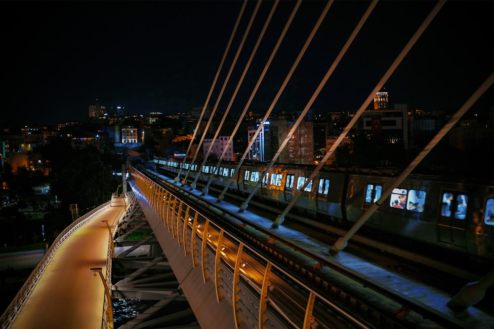 a bridge with lights at night