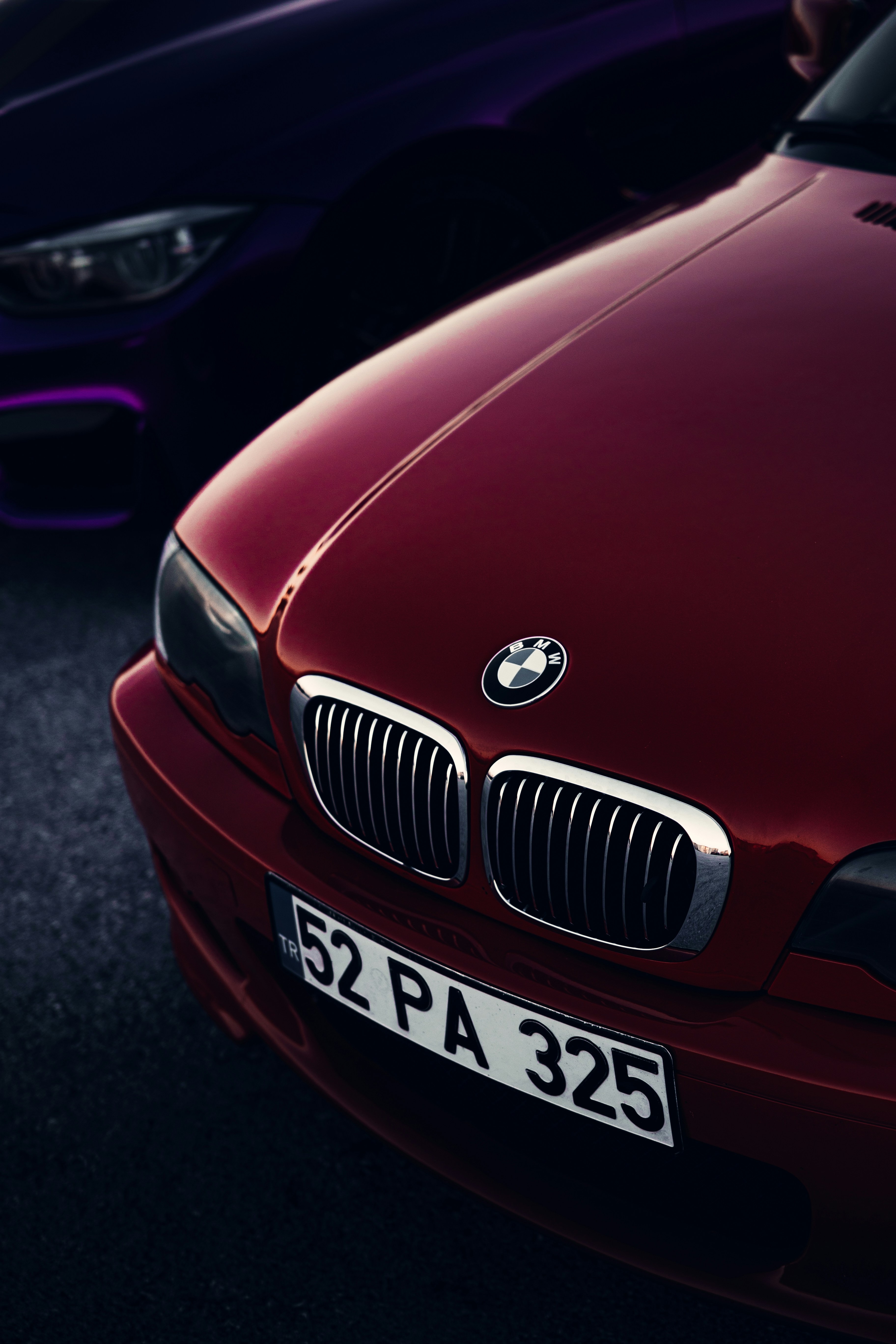 the front of a red car