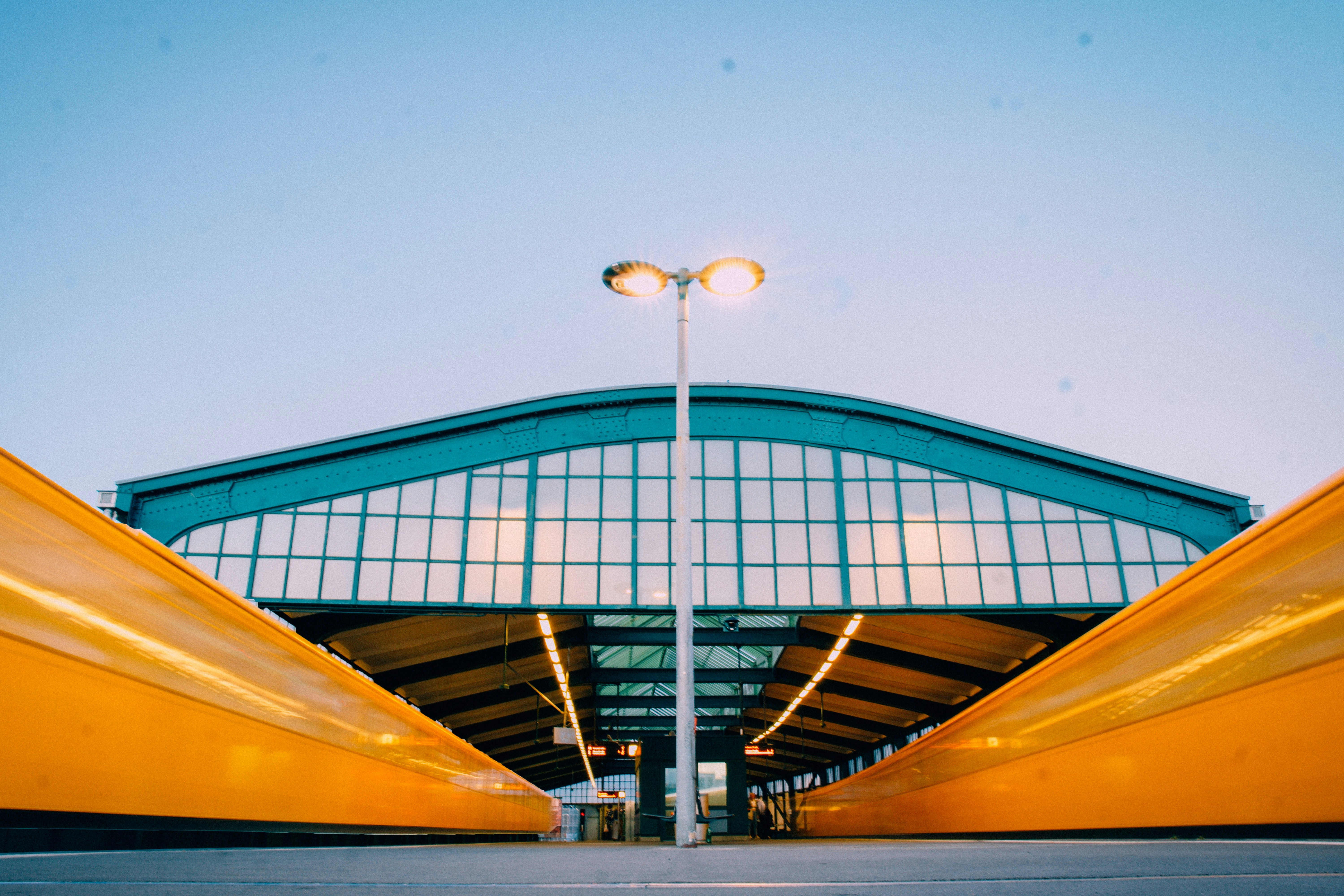 a building with a light post