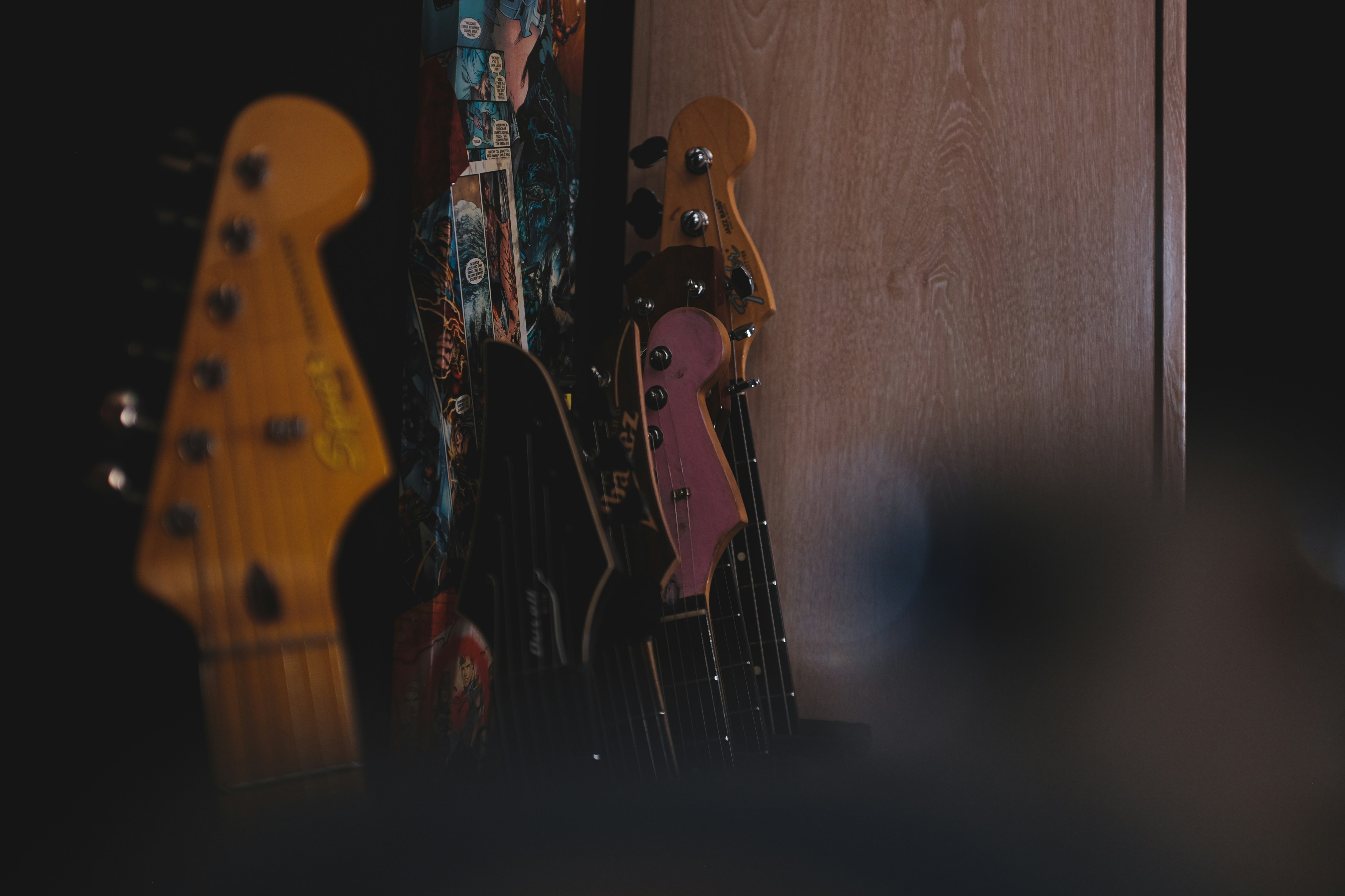 Collection of guitars at West Homesick Recording Studio (Sheffield, UK). Sheffield, July 2022.