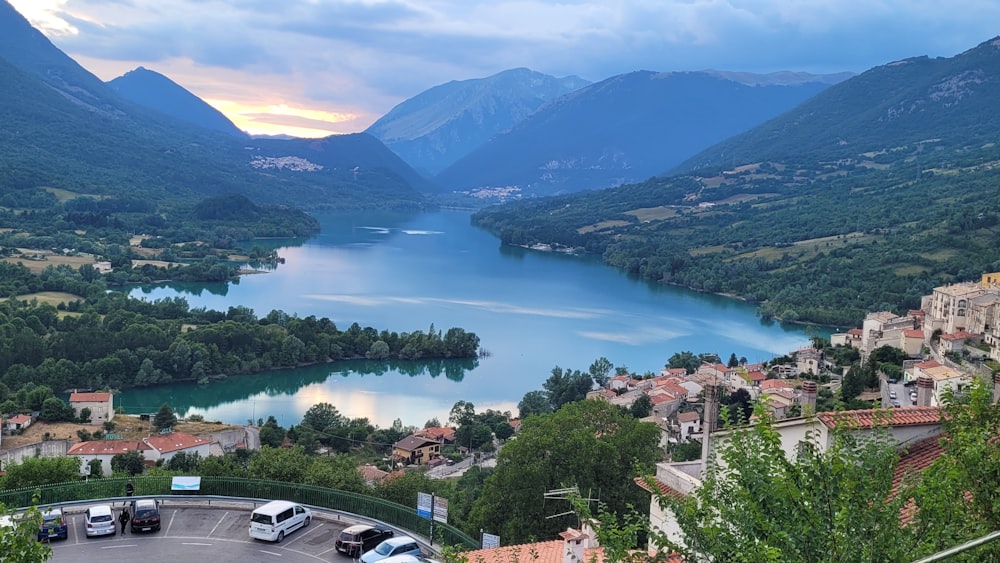 a lake surrounded by mountains