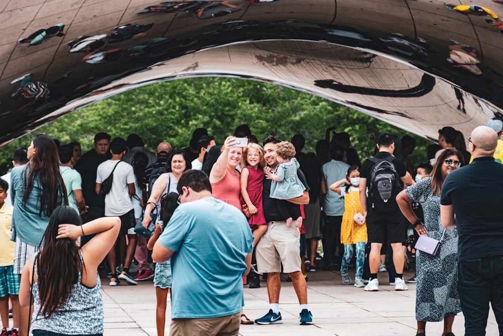 a group of people standing in a line