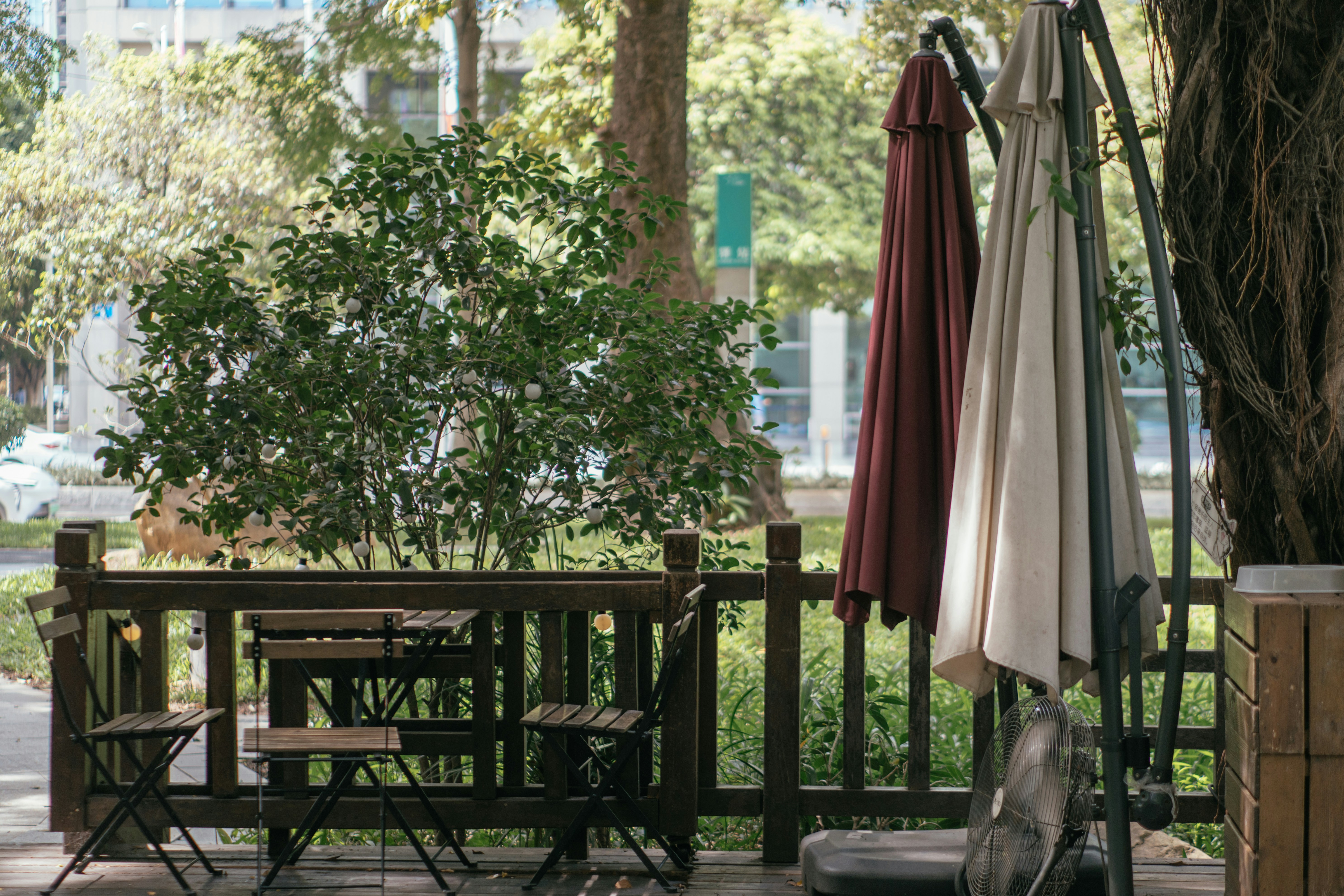 a table with umbrellas on it
