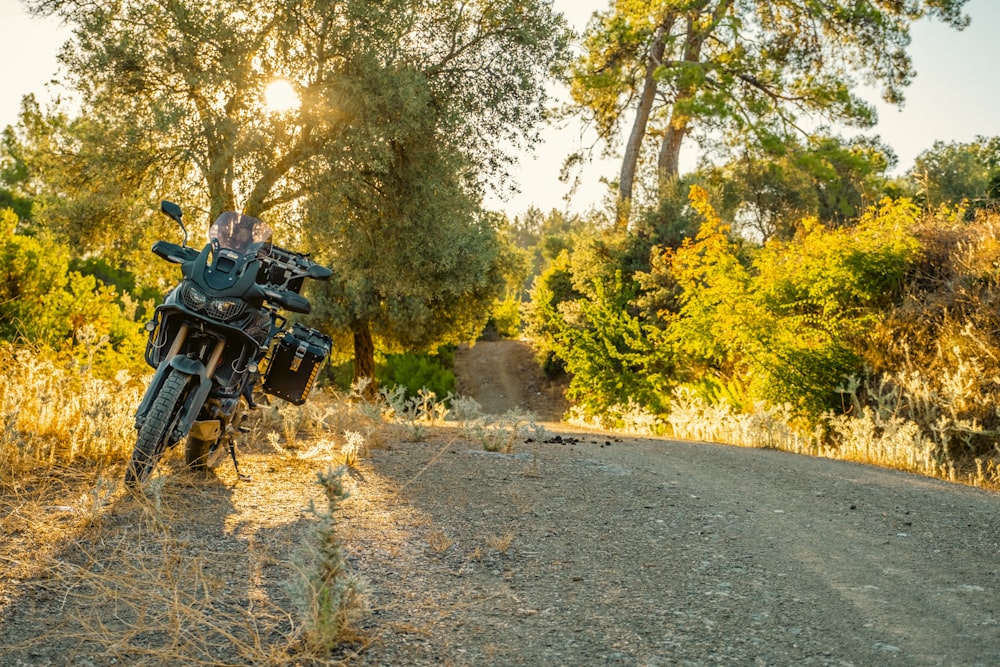 a motorcycle parked on a road