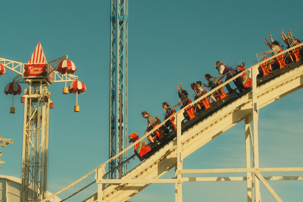 a group of people on a roller coaster