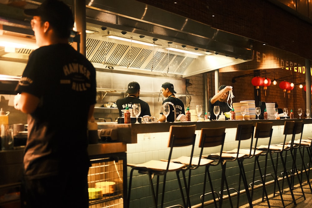 a group of people in a restaurant