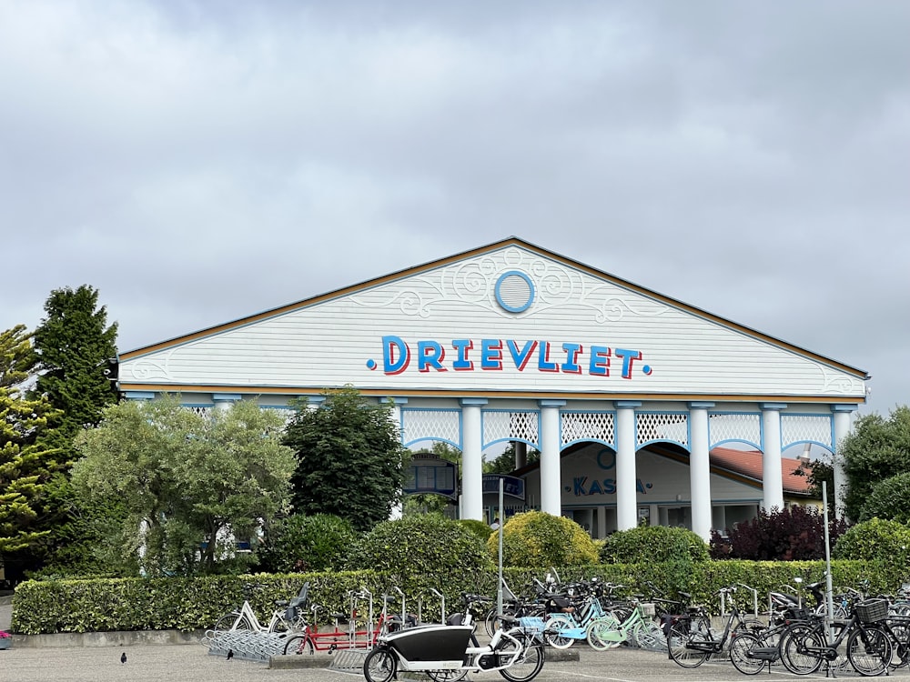 a building with bikes parked in front