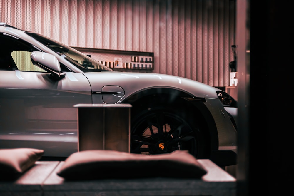 a car in a showroom