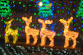 Close-up of a flat LED Christmas reindeer with intricate light patterns.