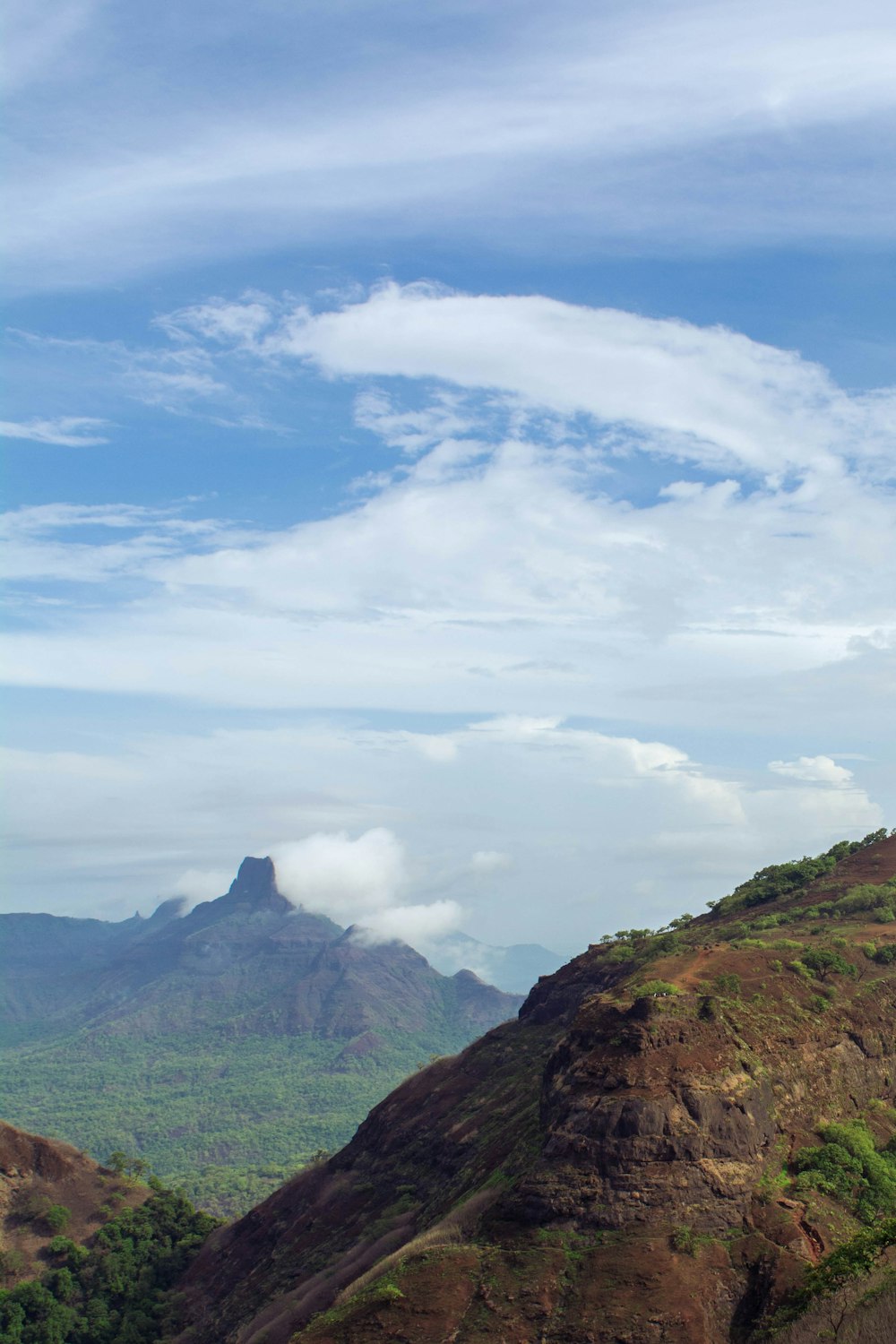 a mountain range with clouds