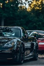 a black car with its front facing the camera